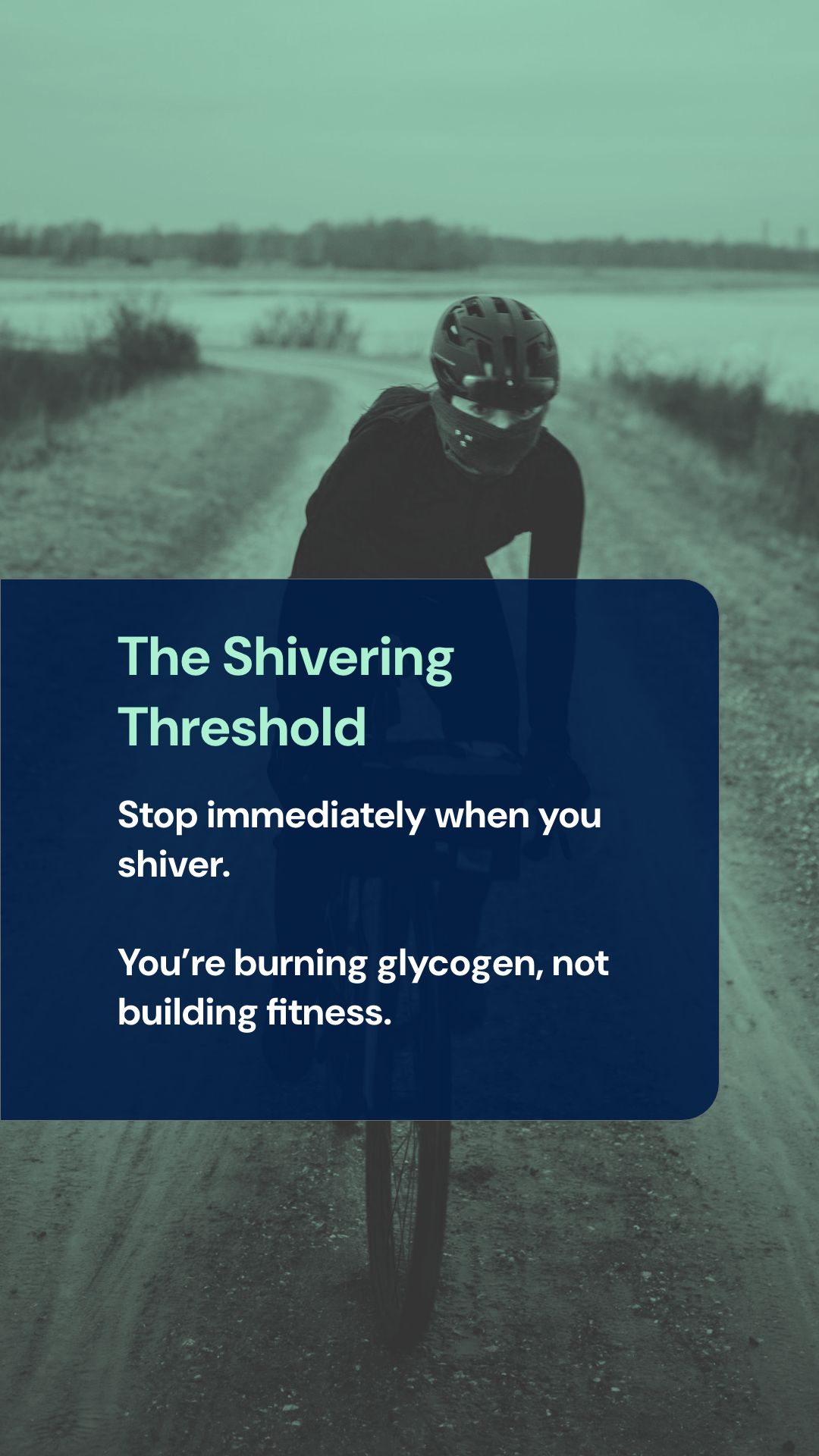 Cyclist stopping ride due to cold conditions, checking temperature or adding layer